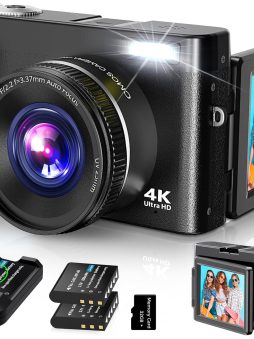 4K Digital Camera for Photography Autofocus, 2024 Latest 48MP Vlogging Camera for YouTube with SD Card, 2 Batteries, 3" 180°Flip Screen Compact Travel Camera for Teens with 16X Zoom, Anti-Shake,Black