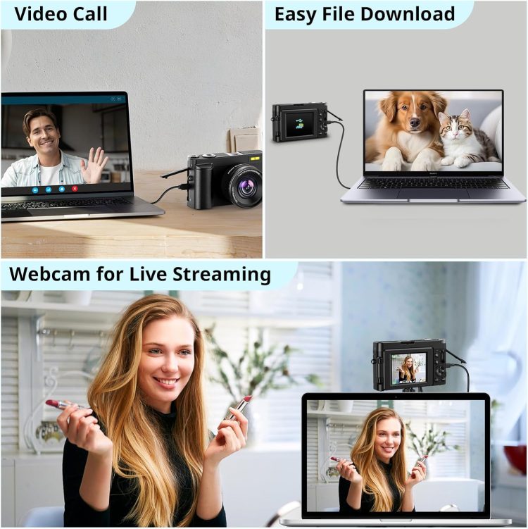 4K Digital Camera for Photography Autofocus, 2024 Latest 48MP Vlogging Camera for YouTube with SD Card, 2 Batteries, 3" 180°Flip Screen Compact Travel Camera for Teens with 16X Zoom, Anti-Shake,Black - Image 6